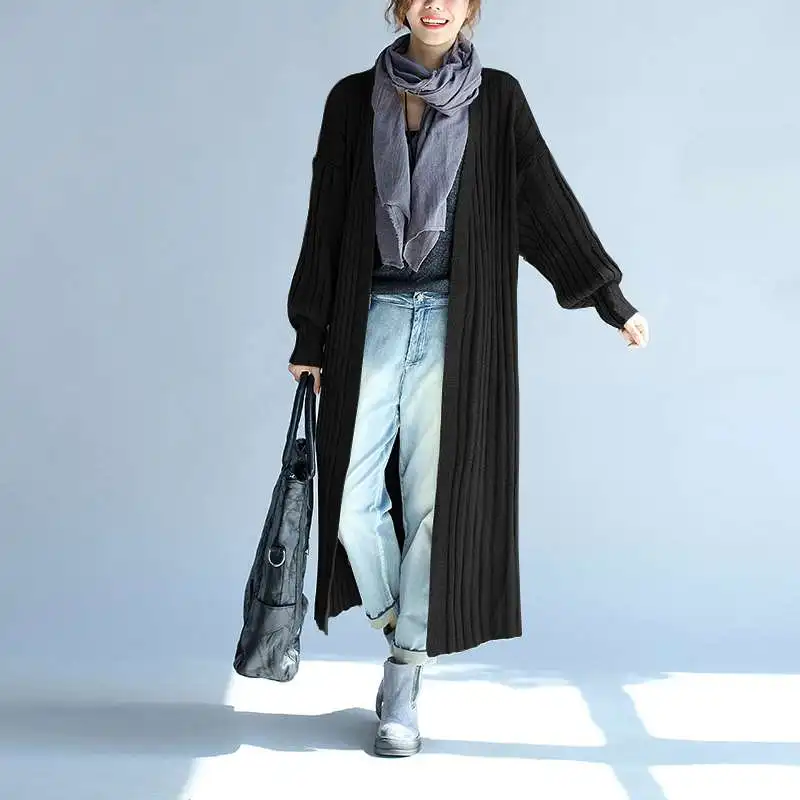 Женская Длинная ветровка Свободный Вязаный Кардиган большого размера с длинным