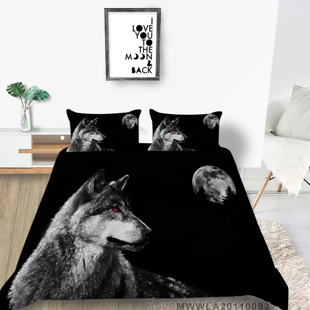 

Queen Size Bedding Set Wolf And Moon Mysterious Simple Duvet Cover For Teen King Twin Full Double Single Bed Set Black