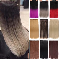 aoosoo long straight 5 clips in hair extension synthetic hairpiece haistyle high temperature fibert white red purple grey