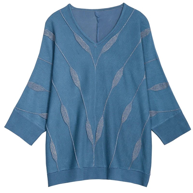 V-neck Knitted Sweaters Women 2021 Spring Summer Oversize Jumpers Loose Silver Striped Batwing Sleeve Korean Chic Tops | Женская одежда
