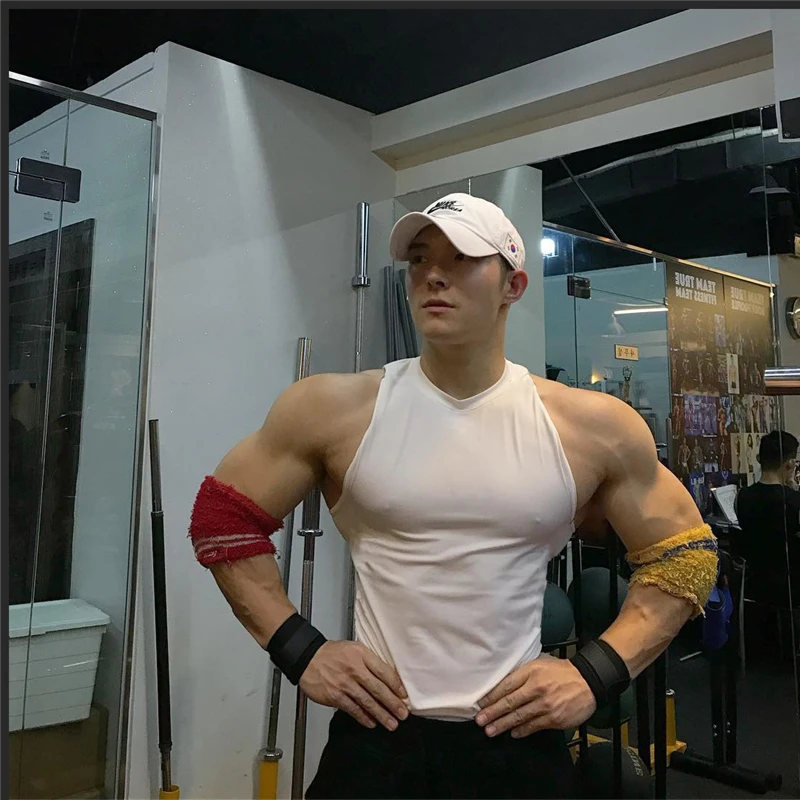 Майка мужская для спортзала Облегающая рубашка без рукавов фитнеса бодибилдинга