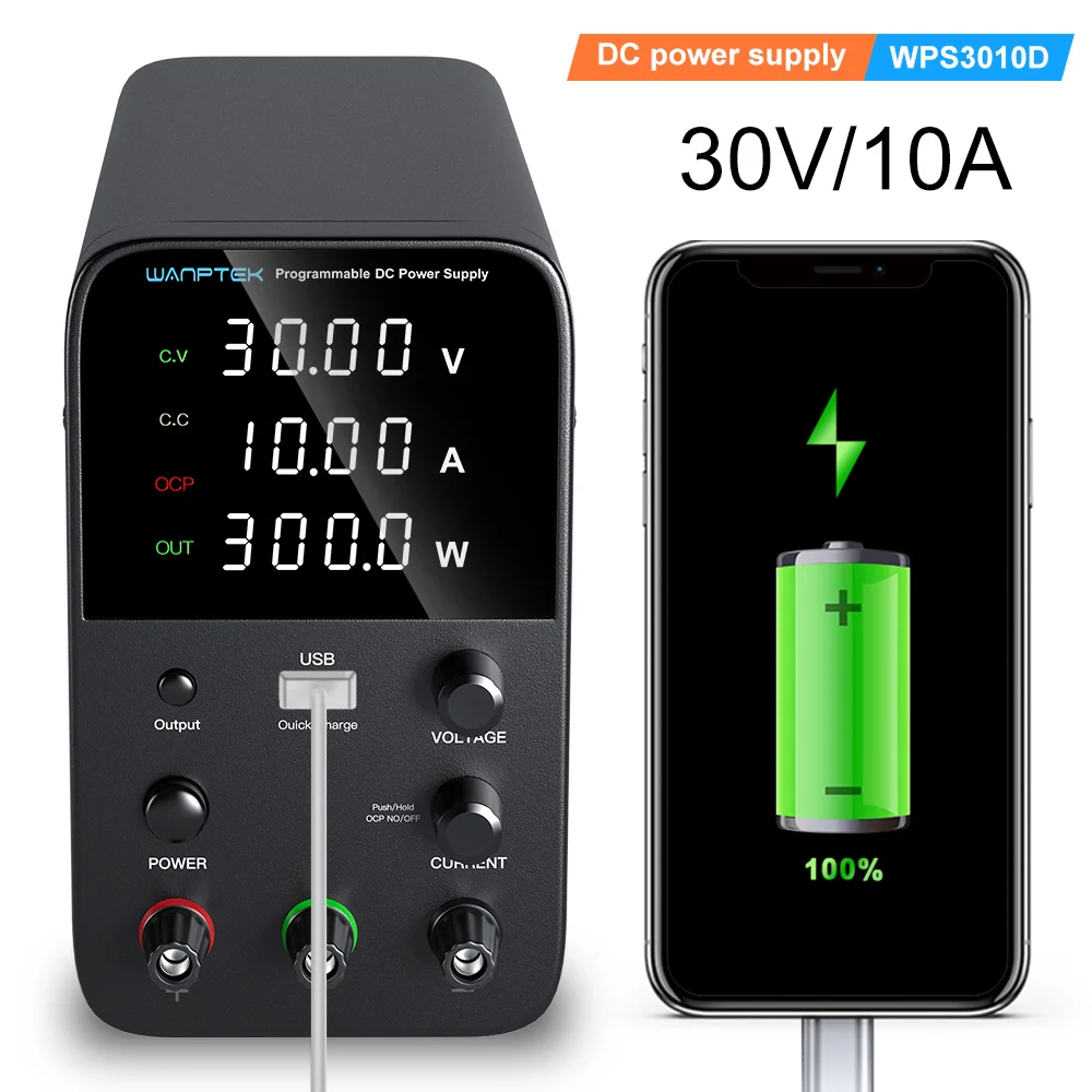 

Wanptek adjustable DC power supply 30V 10A laboratory regulated switching power supply 300W 110V/220V input power supply