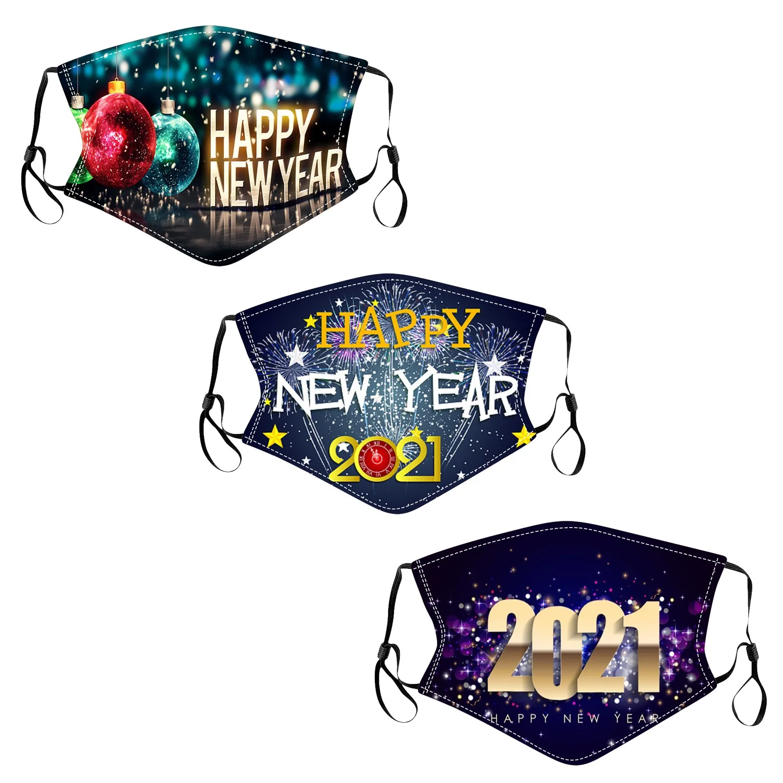 

3PC Mask+3PCS Filters Adult New Year's Day 2021 Printed Mouth Mask mascarillas Dust-proof Washable Cotton Mask mascherine#3