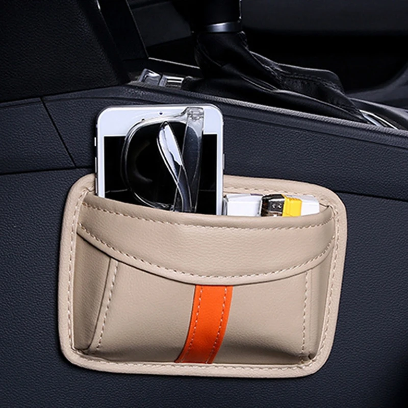 

High-quality Leather Car Seat Back Adhesive Storage Bag Multifunctional Car Interior Decoration Mobile Phone Debris Storage Box