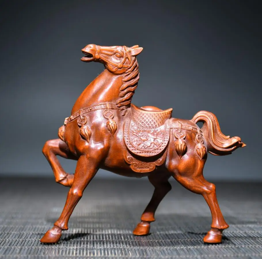 

Archaize seiko Hand-carved boxwood recruit wealth horse household decoration crafts statue