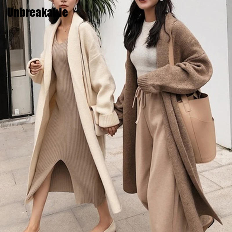 

Chic Oversized Knitted Cardigans For Women V-neck Soft Warm Loose Female Sweater Cardigans Autumn Winter 2020