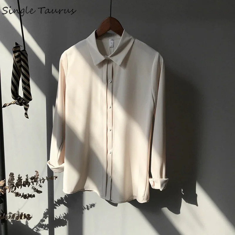 Женская блузка в стиле Харадзюку бежевая на осень элегантная повседневная