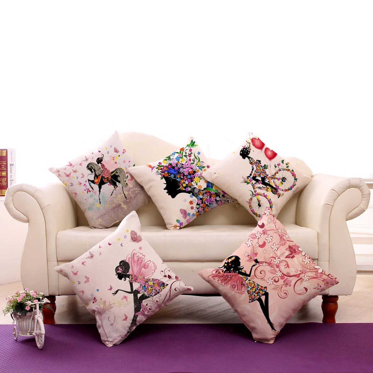 

Little Fresh Girl Flowers Cotton Linen Pillow Cushion Cover Bay Window Pillowcase Sofa Pillow Cushion Pillowcase Wholesale