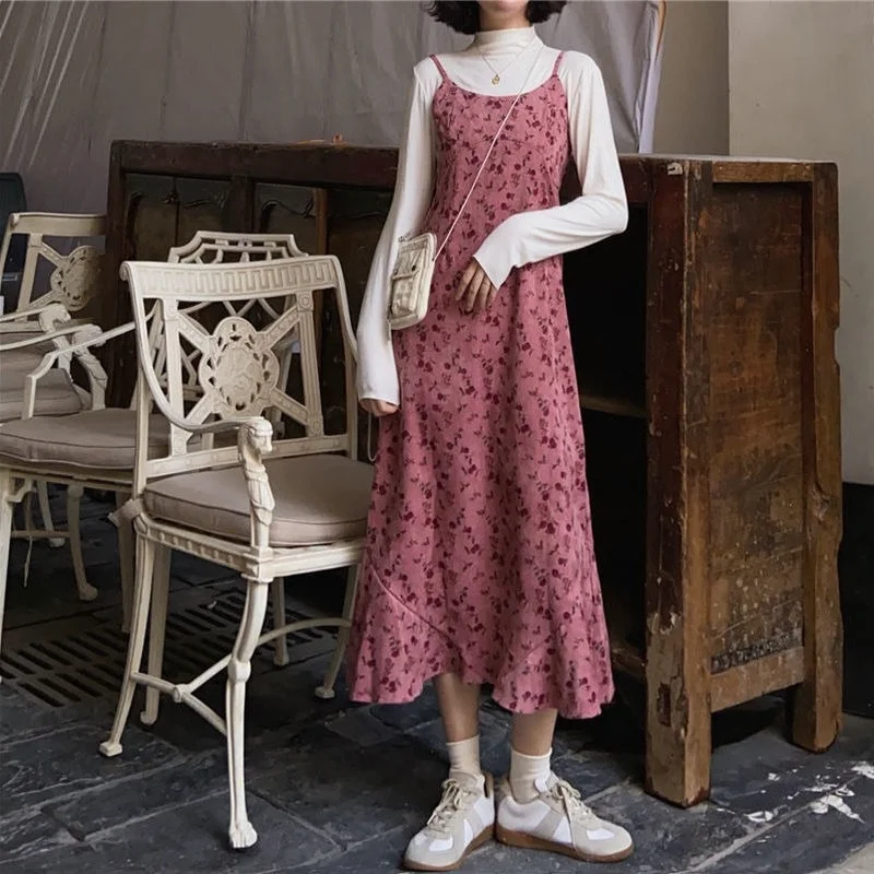 

Sleeveless Dress Spaghetti Strap Small Floral Printed Summer Spring Slim Women Leisure Sexy Elegant Long Dress Ins robe longue
