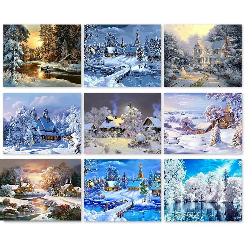 

CHENISTORY Paint By Number Winter Snow Landscaspe Drawing On Canvas HandPainted Art Gift DIY Pictures By Number Kits Home Deco