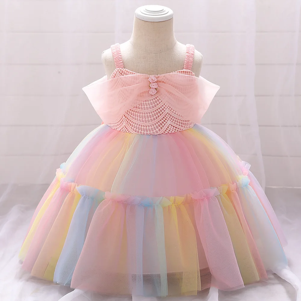 

Lush Baby Girls Christmas Dresses for Kids Colorful Rainbow Tutu DressToddler Girl Infant Baptism Party Baby Girl Clothing