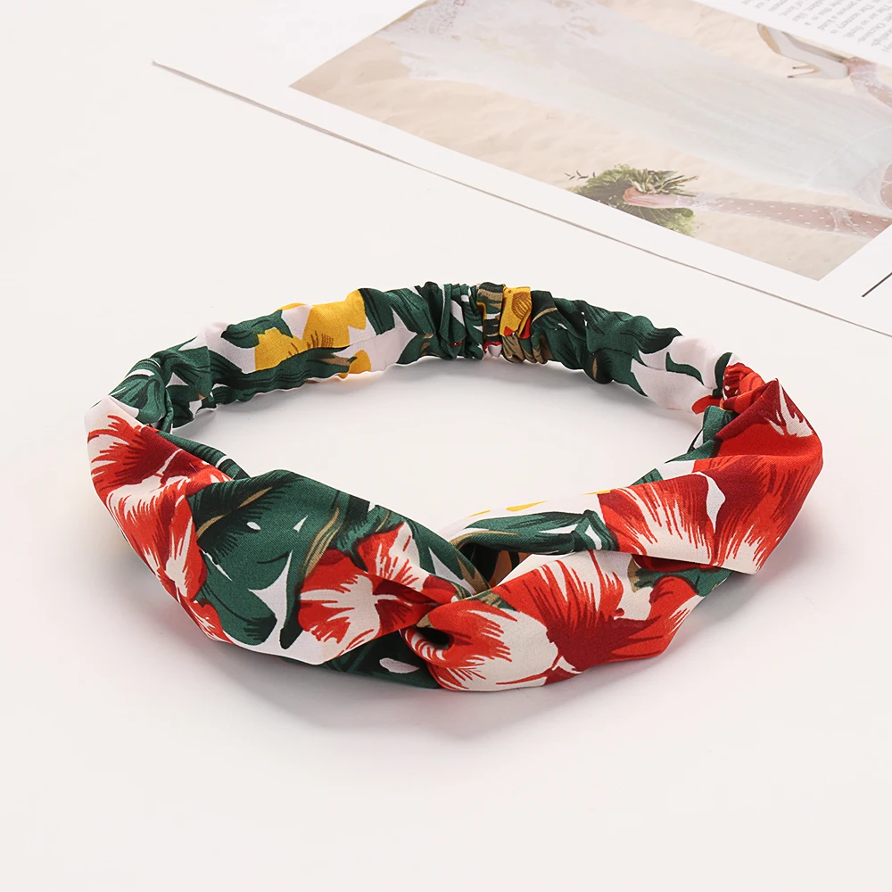 Эластичная Повязка на голову в стиле бохо с цветочным принтом перекрестная