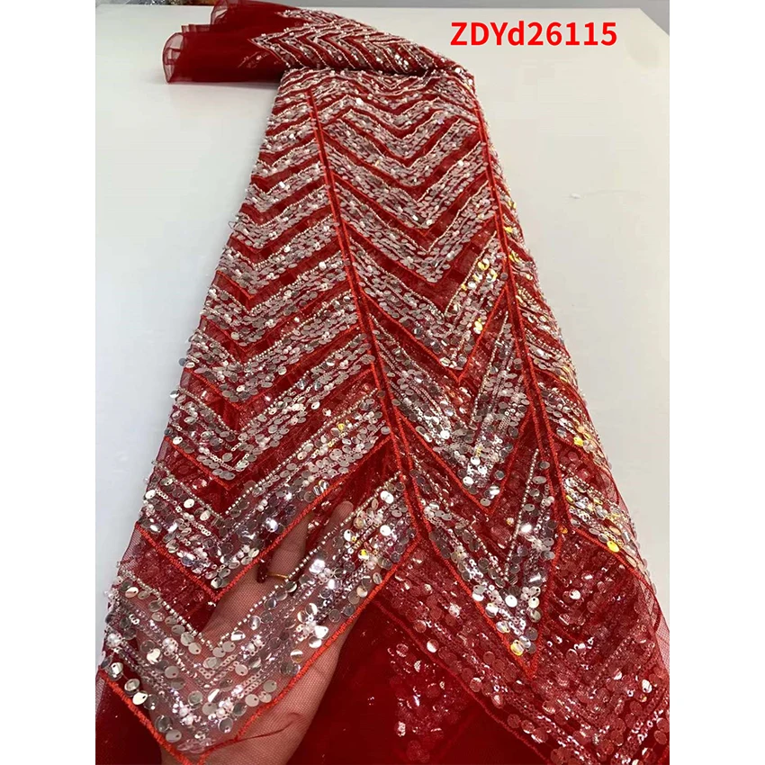 

African French ​Lace Wedding Clothes Ankara Beautiful Tulle Mesh Beads Sequins Breathable Party Dress 5 Yards/Lot ZDYD26115
