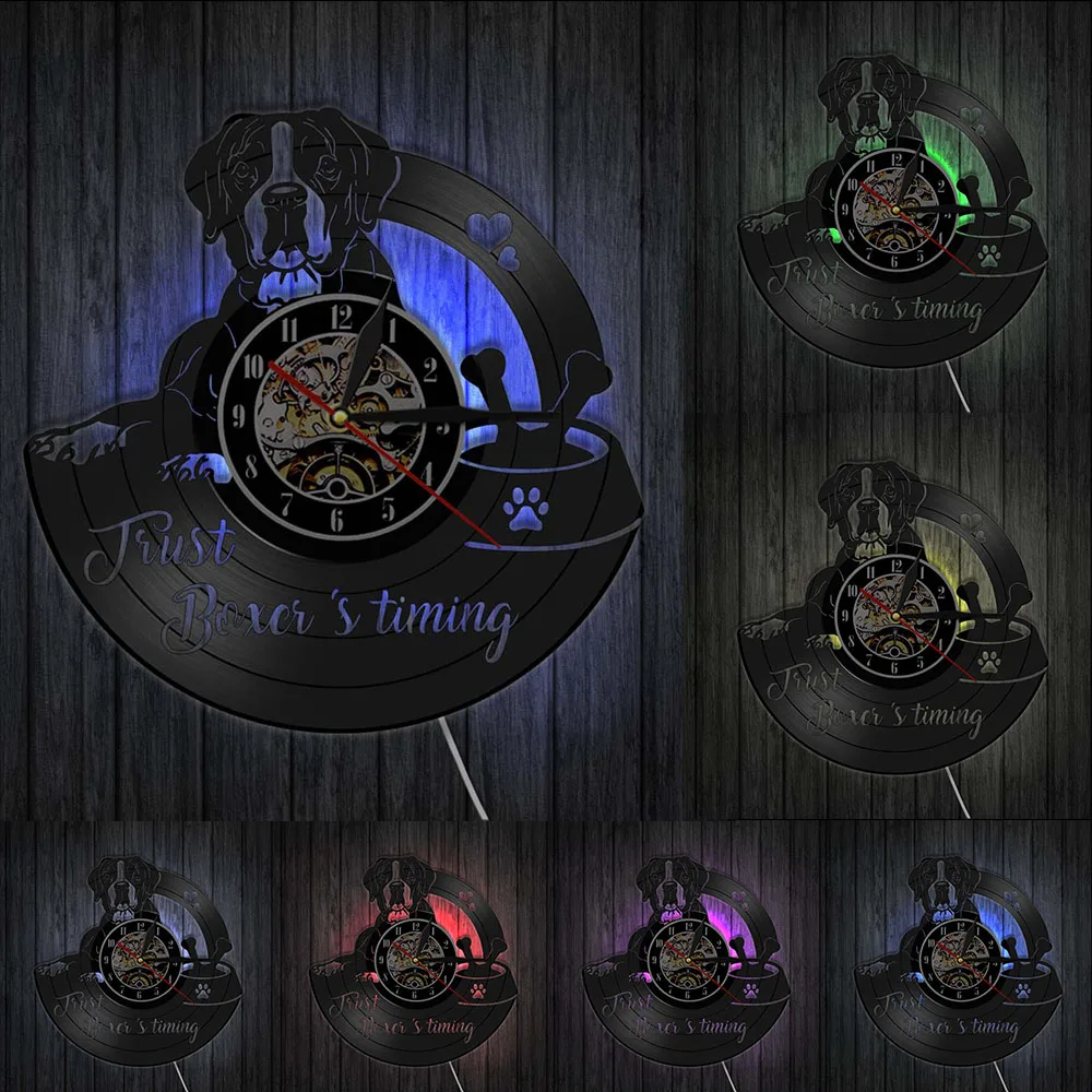 Настенные Часы Just Boxer виниловый светильник с надписью I Love Dog сердце лапа кость