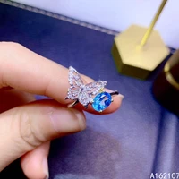 925 pure silver chinese style natural swiss blue topaz womens popular elegant butterfly adjustable gem ring fine jewelry suppor