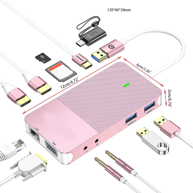 

Usb3.0 Hub 11 1 2xhdmi- + VGA USB C HDD
