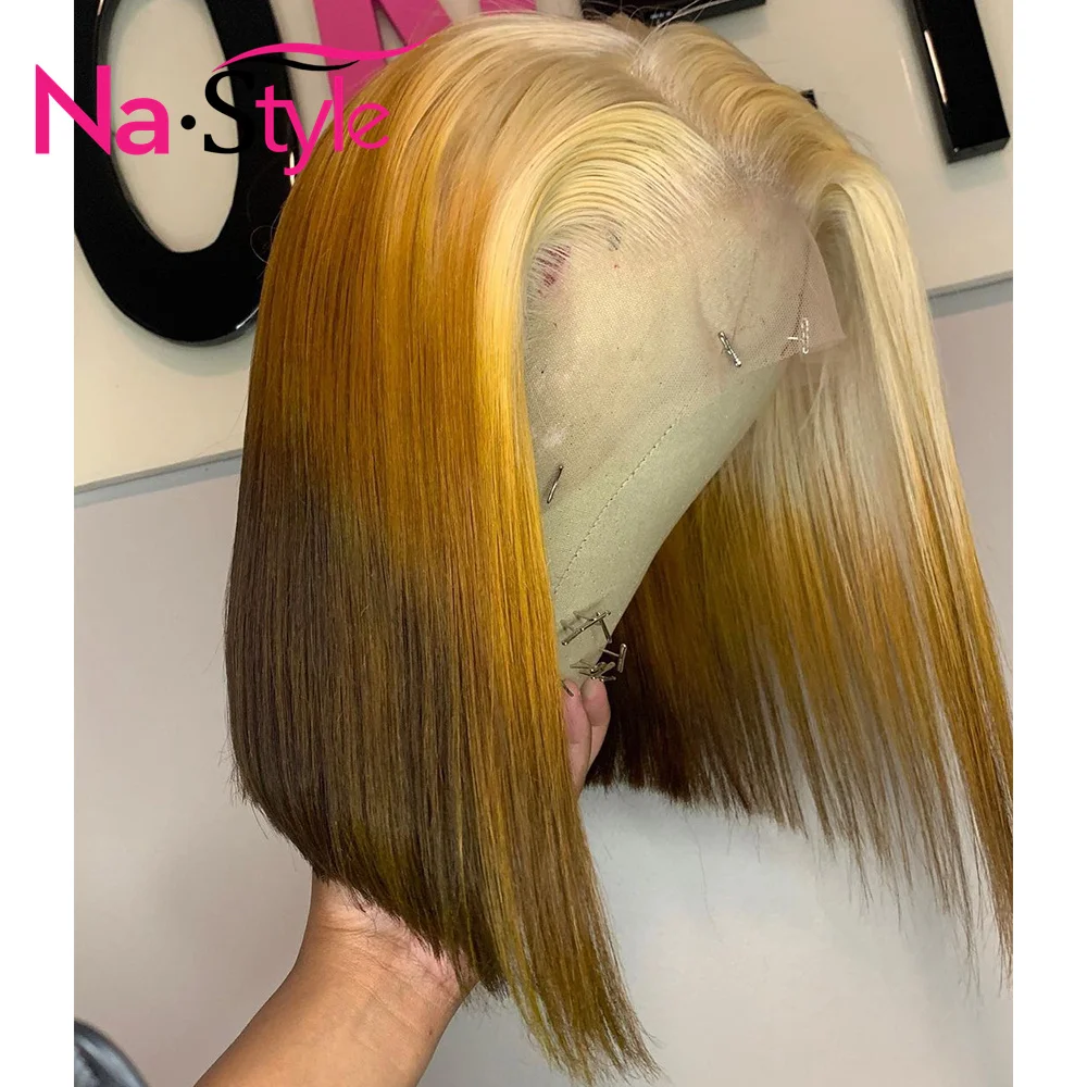 Парик HD на сетке спереди и прямой парик Боб с Омбре блонд 613 парики из