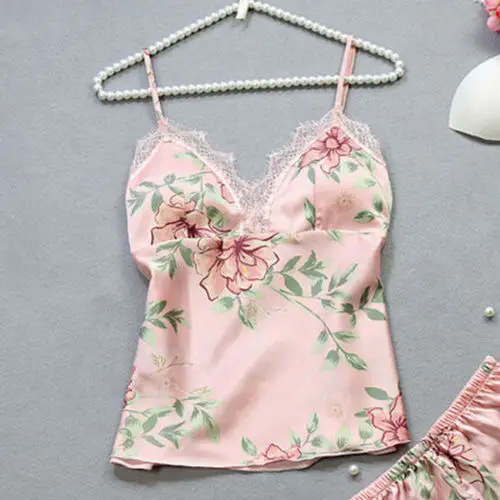 Женское атласное кружевное нижнее белье Babydoll пижама с цветочным принтом