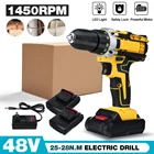 Аккумуляторная дрель, 48 В, 2 скорости, 18 передач, перезаряжаемая литиевая батарея, электрошуруповерт, электроинструменты с 2 аккумуляторами