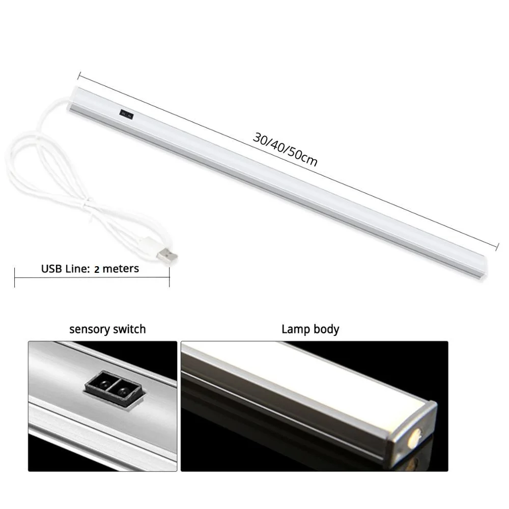 

5V USB Powered Smart LED Kitchen Light Hand Sweep Sensor Lamp High Brightness Backlight for Cabinet Wardrobes Drawer 30/40/50 cm