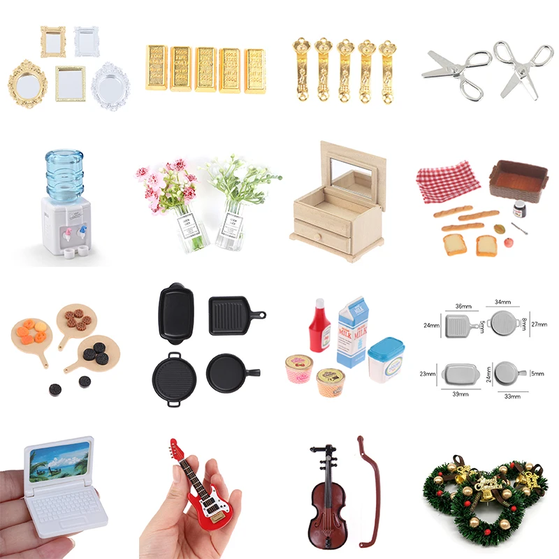 

Beer Mug Doll House Mini Biscuit Violin Classical Mirror Vase Honey Jar Bread Basket Straw Hat Scissors Water Dispenser