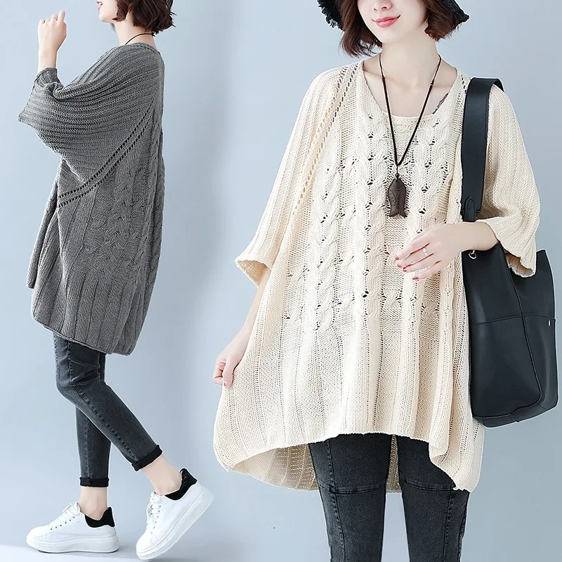 2019 осенне-зимний женский свободный тонкий свитер летучая мышь большого размера