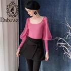 Футболки женские Dabuwawa, Осенние, сексуальные, однотонные, с рукавами-фонариками, квадратным вырезом, приталенные, повседневные, футболки, DT1CTS003