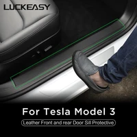 luceasy for tesla model 3 car leather front and rear door sill protective model3 2017 2022 hidden protection 4pcsset