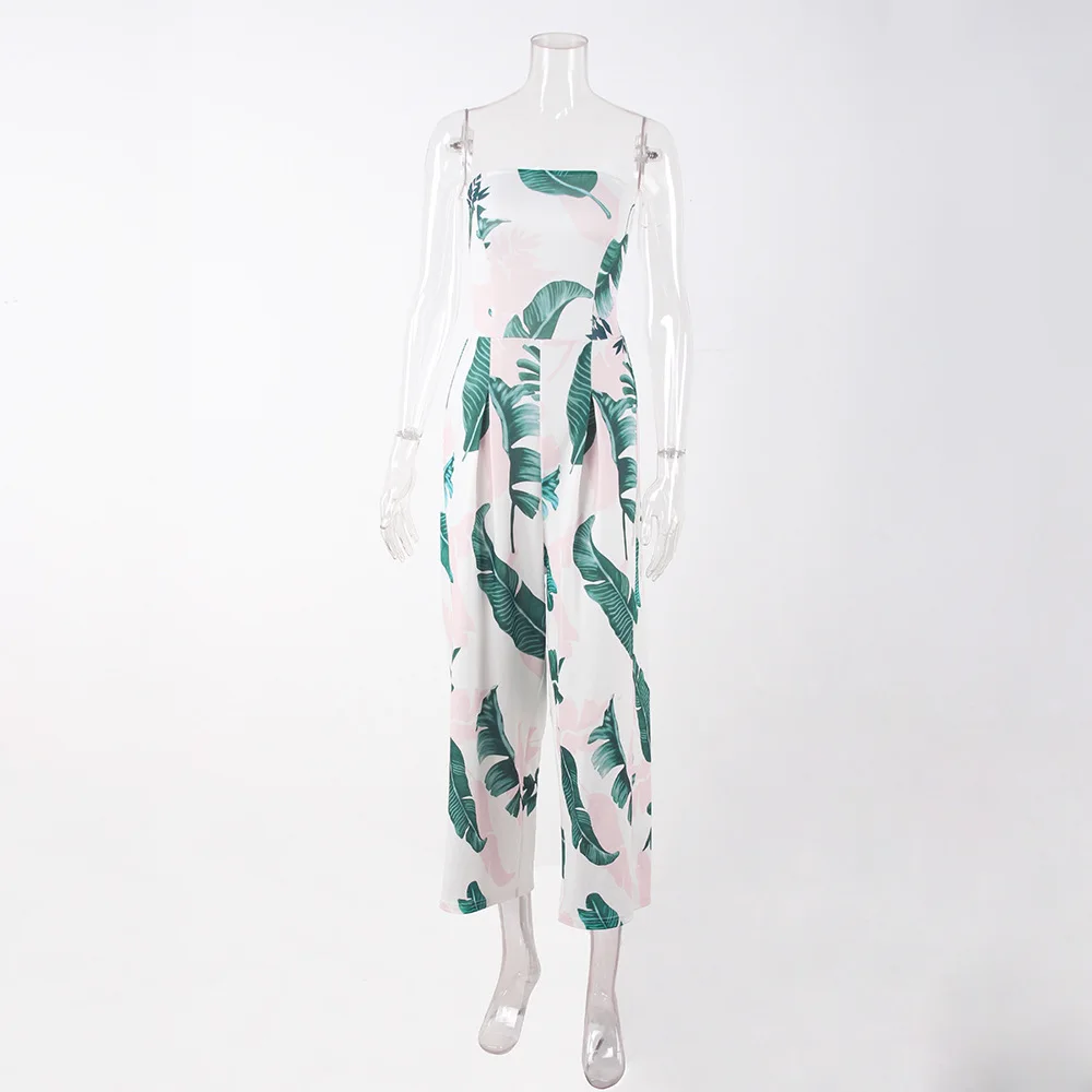 

Jumpsuit Women Clothing One Piece Sexy Wrapped Chest Digital Printed Sleeveless Wide Leg 2021 Fashion Overalls Rompers Playsuits