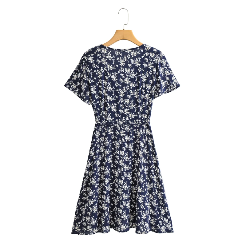 Женское винтажное платье мини из искусственного шелка с запахом V-образным