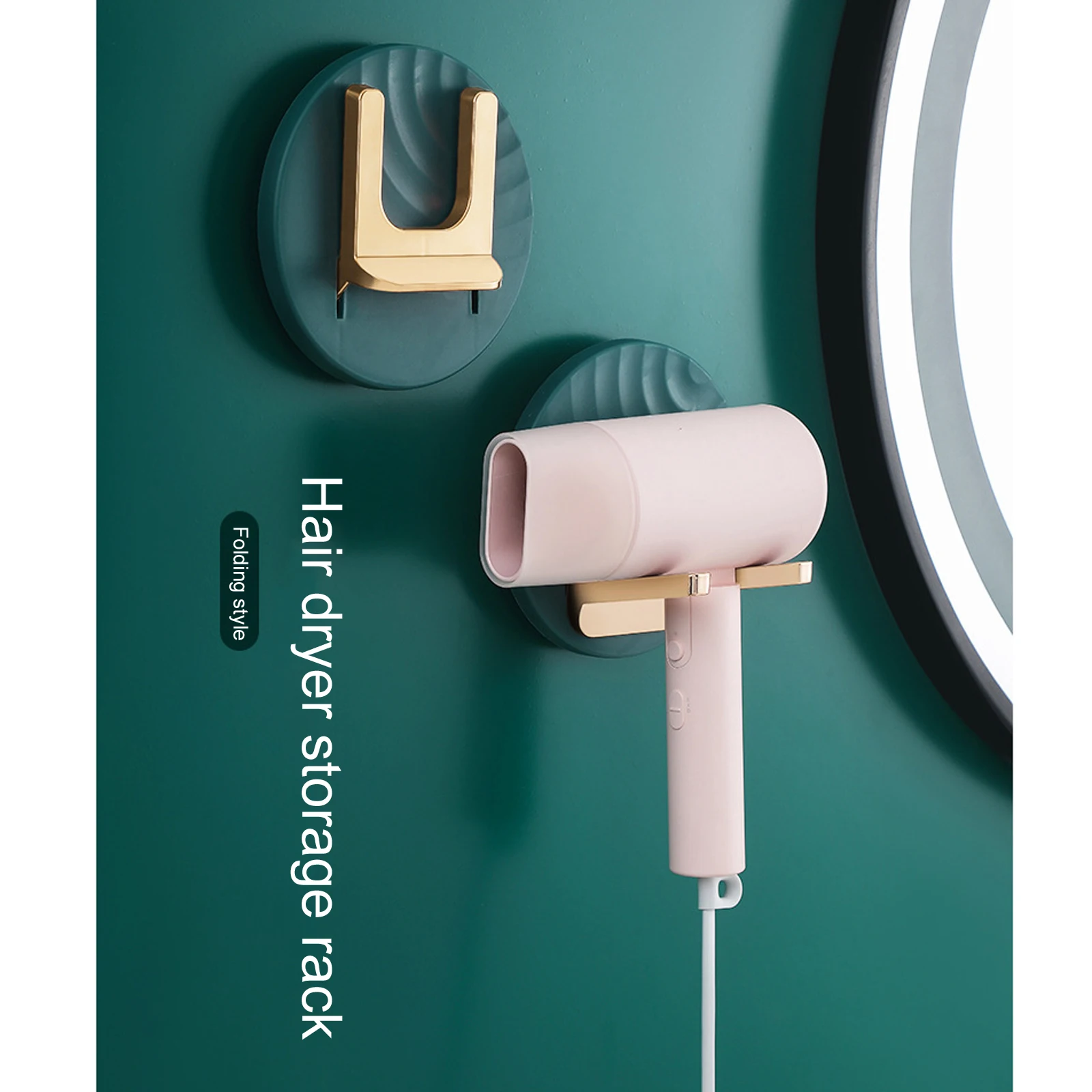 

Wall-mounted Hair Dryer Holder, Round Shaped Collapsible Storage Rack for Hairdryer and Power Cord