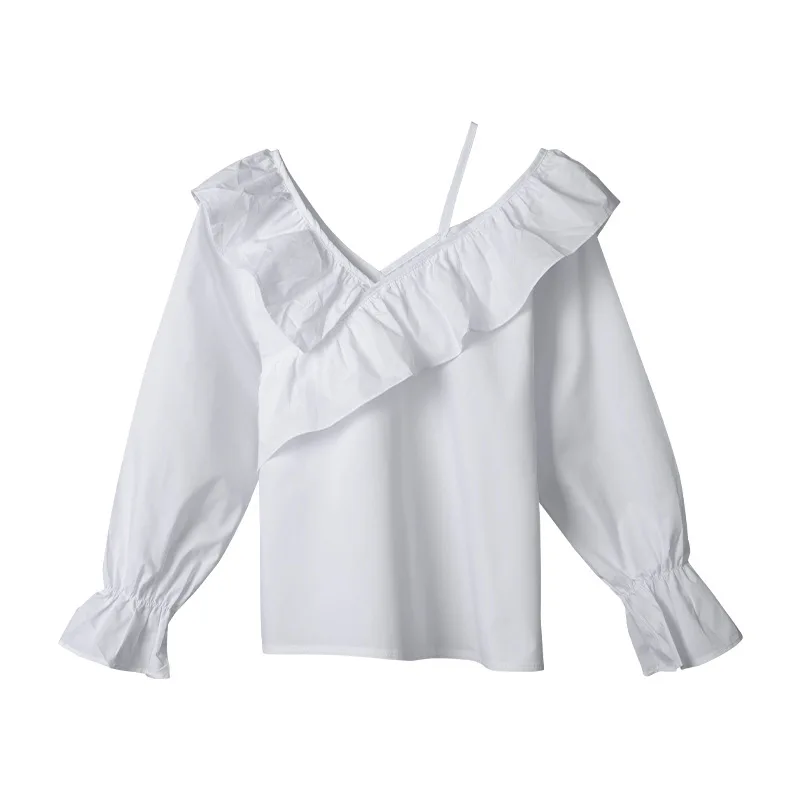 

Women Spring Autumn White Butterfly Sleeve Short Shirt Ladies Solid Color Plus Size Blouses Female Brand Casual Tops ZM427