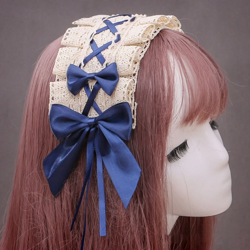 

Gothic Lolita Headband Wrist Cuffs Set Sweet Ruffled Lace Ribbon Bow Hairband Hand Sleeves Anime Maid Cosplay Costume