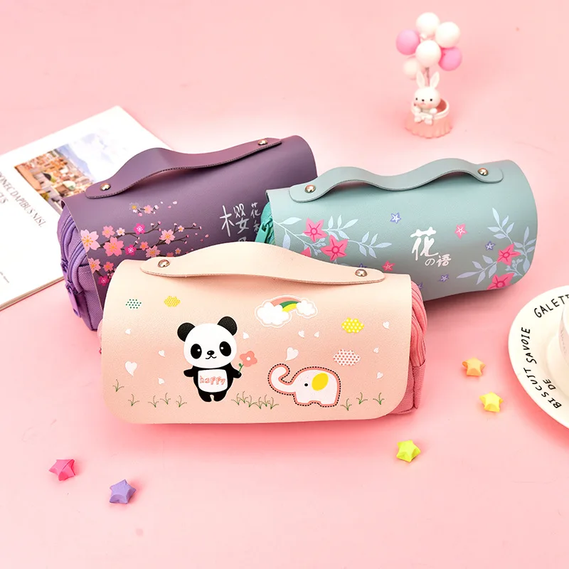 

Cherry blossoms portable pencil case PU leather pencil cases girl cute pencil bag kawaii pen case gifts for children big handbag