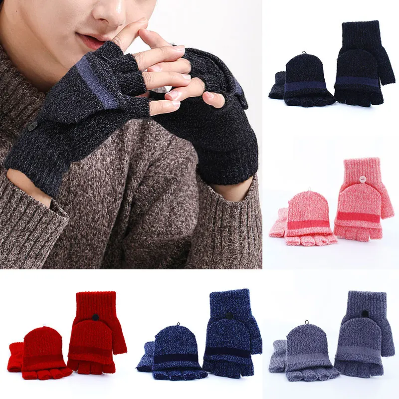 

New Outdoor Cycling Gloves Hand Warmer Half Finger Mittens 1 Pairs Solid Color Knitted Flip Gloves Fingerless Gloves Flip Cover