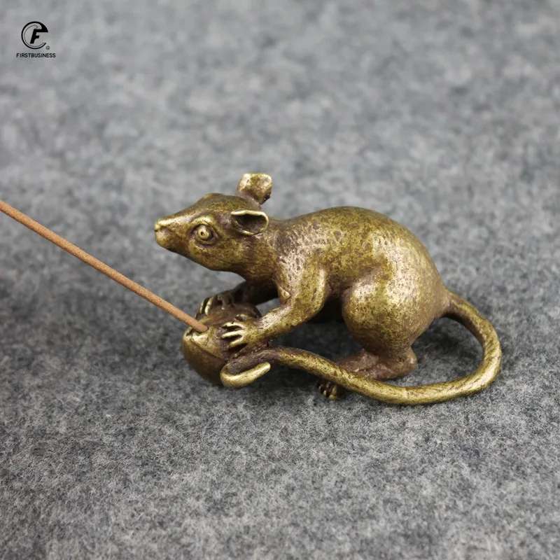 

Antique Solid Copper Big Rat Incense Burner Tea Set Ornaments Mouse Crafts Brass Cartoon Animal Figurines Desk Incense Holder