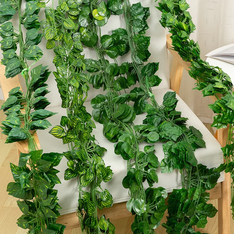 205cm Green Silk Artificial Hanging Leaf Garland 12/36/60pcs plants Vine Leaves Home Garden DIY Chrimstas festival event decor