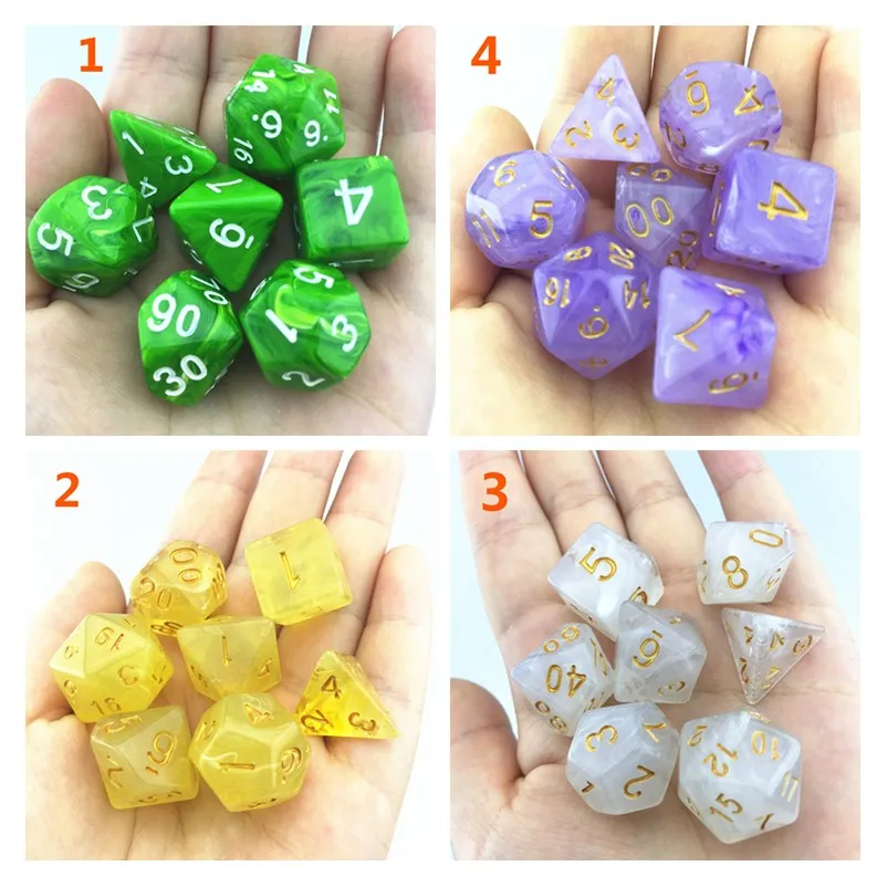 7 шт./лот, Набор кубиков D4, D6, D8, D10, D10%, D12, D20, разноцветные многогранные кубики для настольной игры, Набор кубиков TRPG