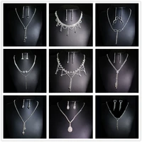 necklace sets for women long pendant water drop rhinestone silver plated necklace earrings elegant bridal wedding jewelry party