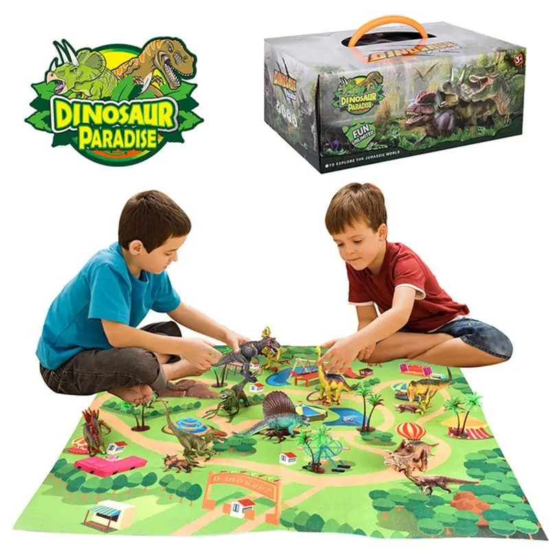 

Dinosaur Toy Figure w/ Activity Play Mat & Trees, Educational Realistic Dinosaur Playset to Create a Dino World Including T-Rex