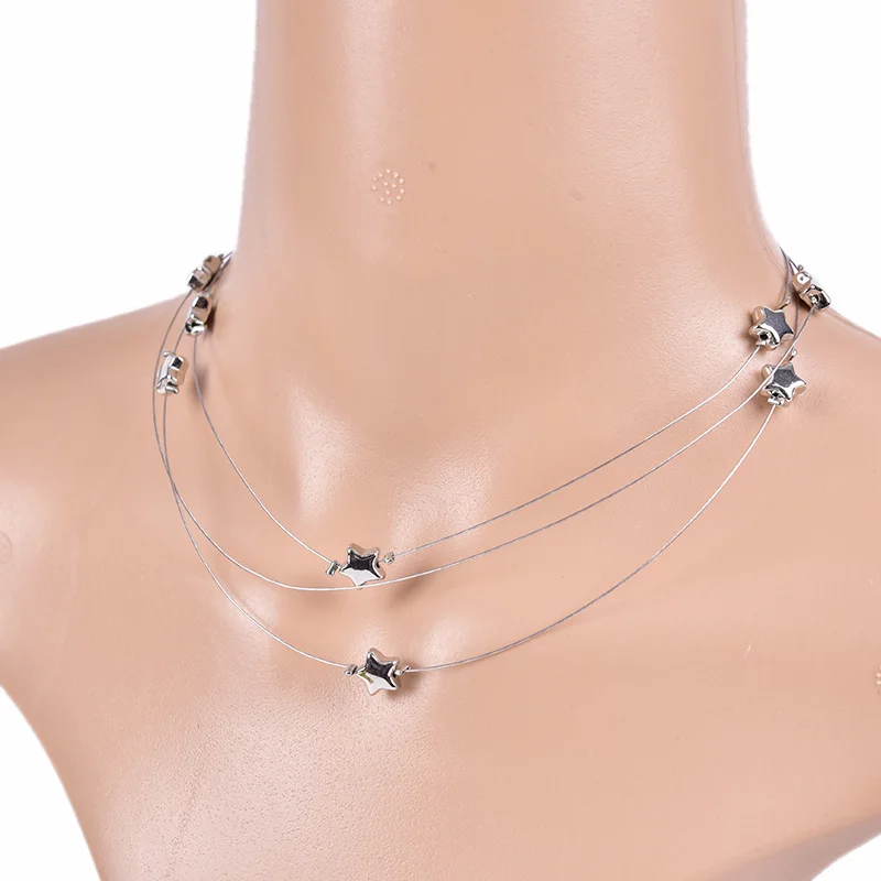 

Женское многослойное колье-чокер со звездой