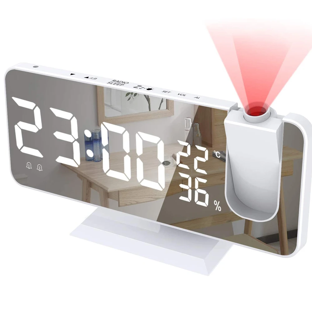 

LED Digital Alarm Clock Watch Table Electronic Desktop Clocks USB Wake Up FM Radio Time Projector Snooze Function 2 Alarm clock