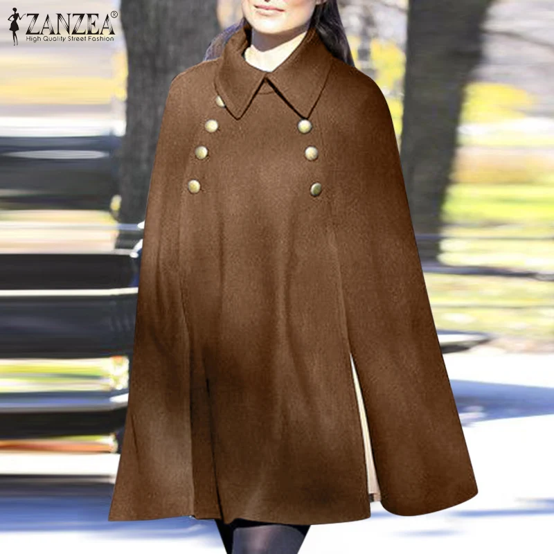 

ZANZEA Fashion Women Sleeveless Jackets Christmas Cloak Lapel Split Ponchos Outwears Female Button Solid Overcoats Oversized