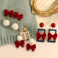red plush earrings for women bowknot hairball earring womens accessories sweet korean fashion jewelry 2022 new year gift trendy