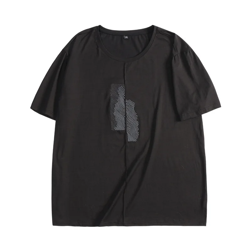 

2021 Summer Fashion Embroidery Oversized T Shirt Men Loose Black T-shirt Fat man Tops O-Neck Cotton Casual Tee Shirt Clothes