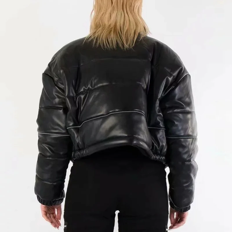 Куртка женская зимняя из искусственной кожи со светоотражающей хлопковой