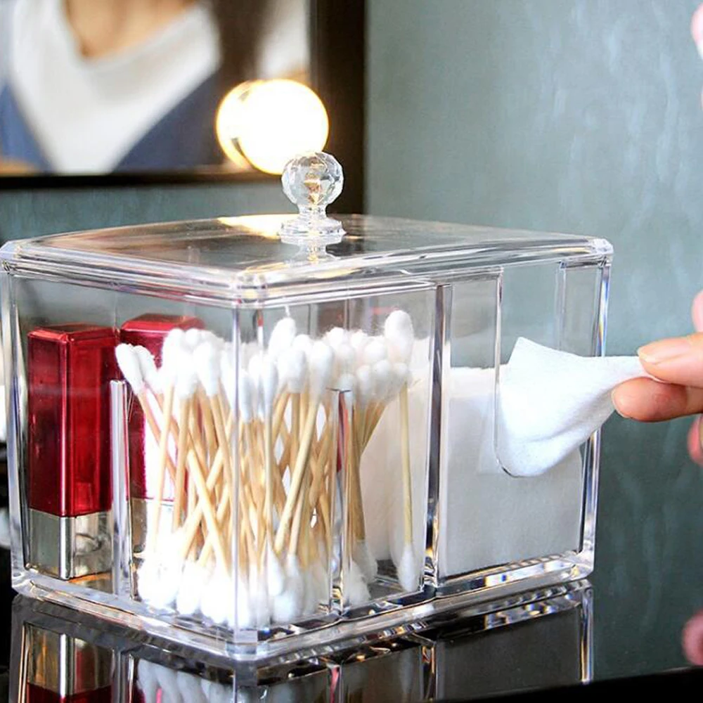 Портативный хлопковый контейнер для макияжа акриловый Ватный тампон органайзер