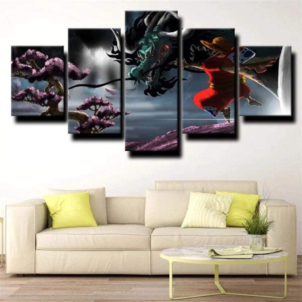 

5 Piece Wall Art Canvas Paintings Anime Manga Poster Figure Pictures Dragon & Straw Hat Kid Modern Decoration Living Room Home