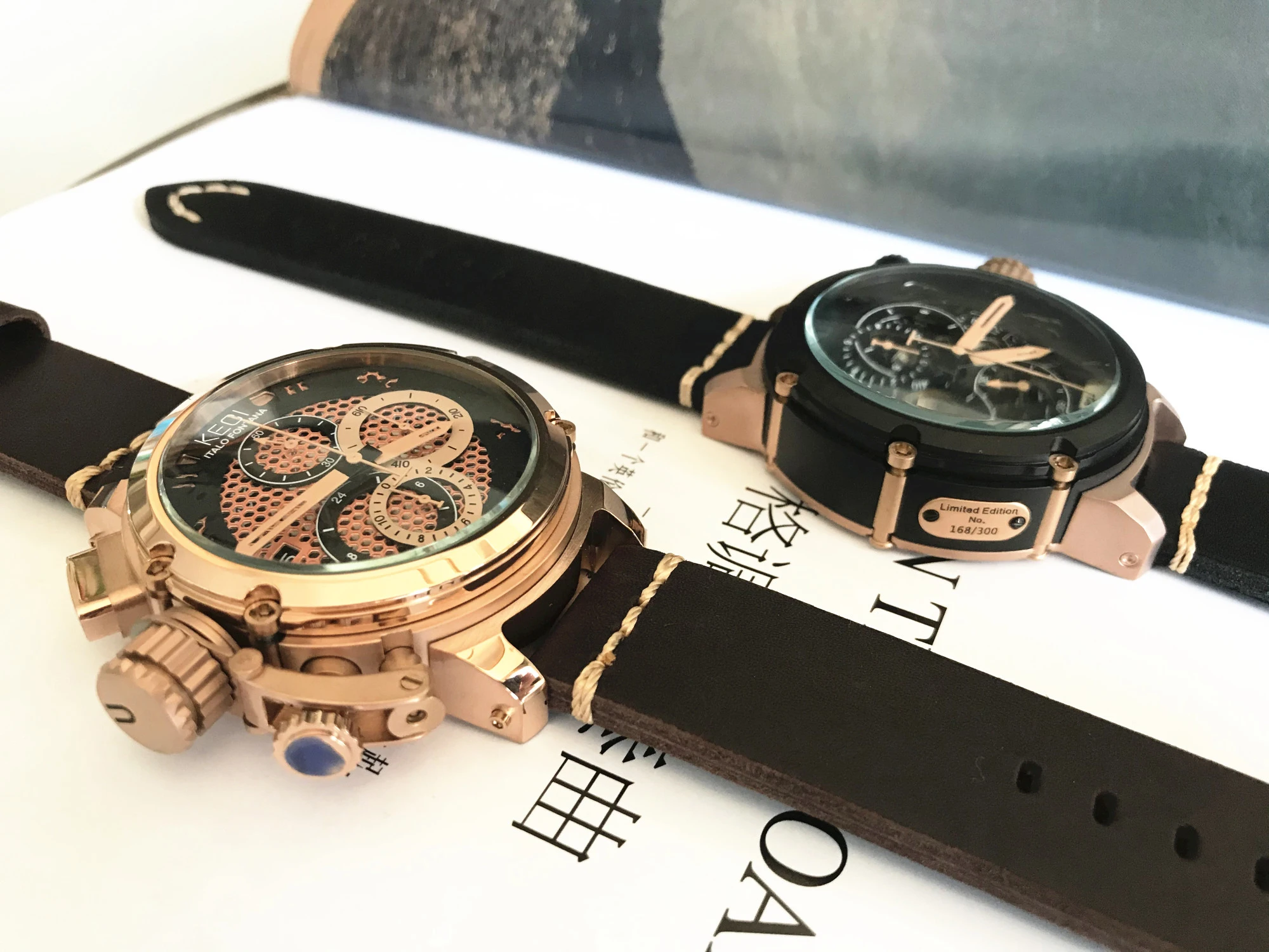 

Men's Watch Very Large Size 50mm Unique Big Bang Design High Quality Full-featured Chronograph Quartz Watches Real Leather Strap