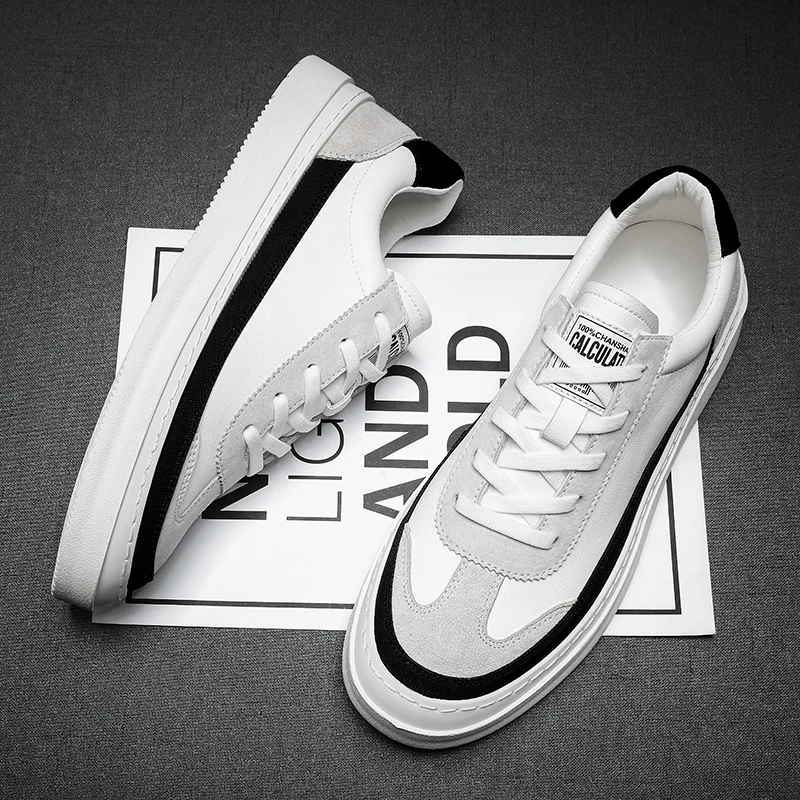 Кроссовки мужские кожаные с вулканизированной подошвой легкие и удобные | Обувь